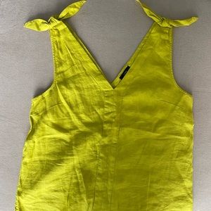 Chartreuse tie v neck blouse in linen
